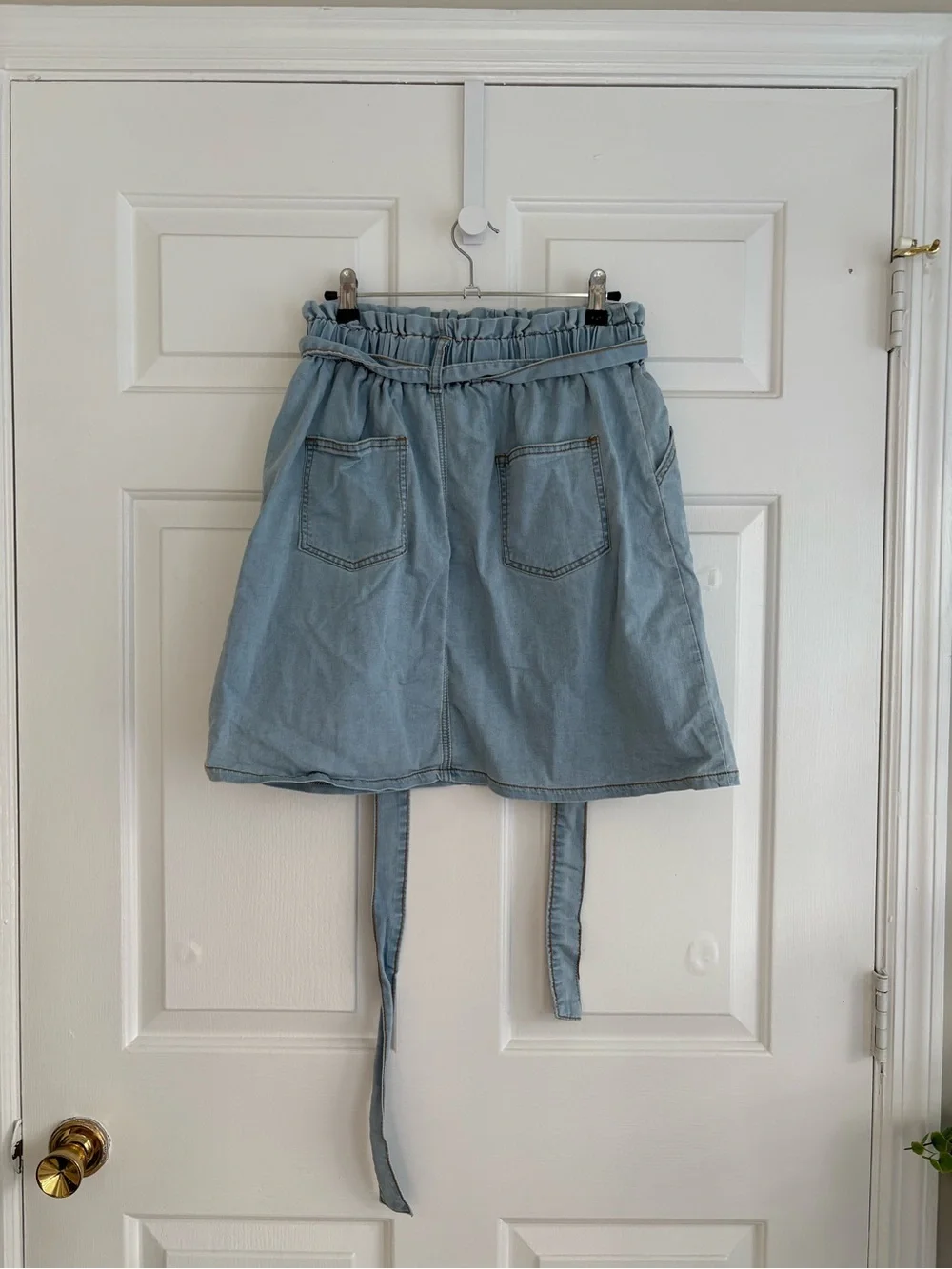 Light Blue Denim Button-Front Paperbag Mini Skirt